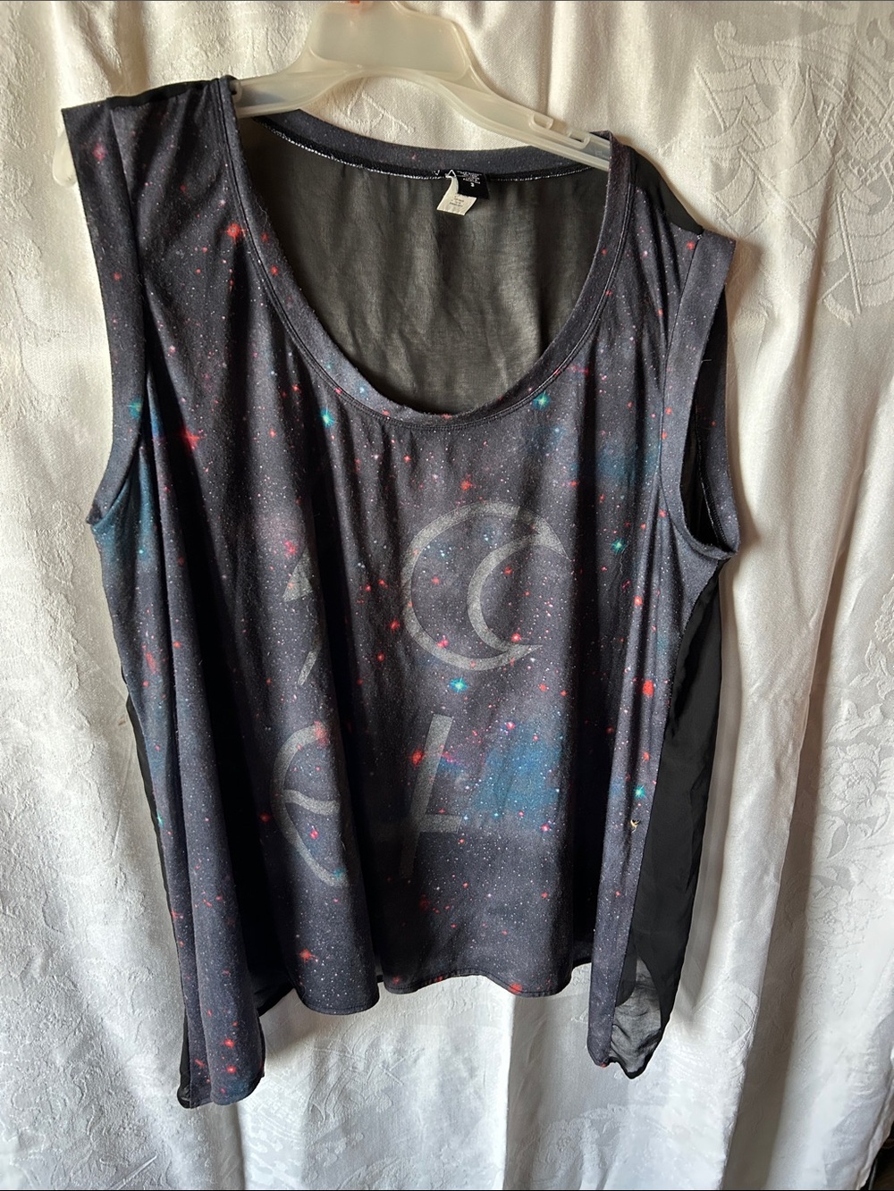 torrid Black Galaxy Print Sleeveless Tank with Colorful Speckles- Sheer back